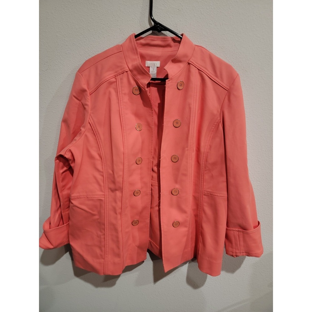 Chico's Womens Size 3 XL Coral Pink Double Breasted Button Up Blazer Jacket Coat - Picture 1 of 7